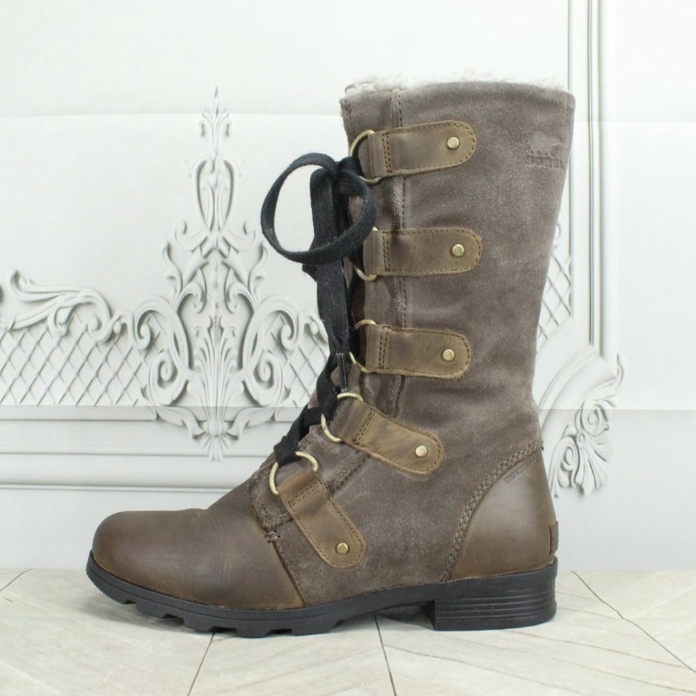 Sorel Emilie Brown Leather Shearling Lined Lace Up Winter Boots US 7